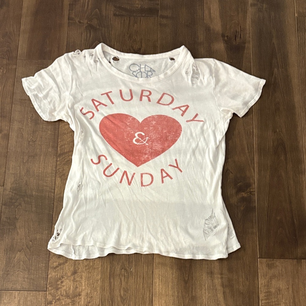 CHRLDR White Tee with Red Heart and Text